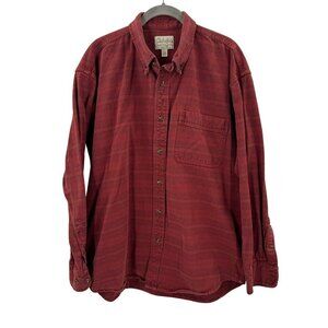 Cabelas Mens Burgundy Long Sleeve Button-Down Shirt Size L 100% Cotton Casual